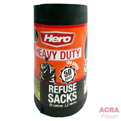 Roll 50 x Hero Heavy Duty XXL Refuse Sacks 1440x990mm - ACRA